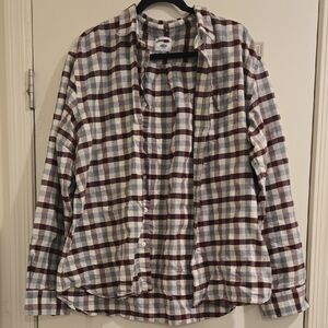 Old Navy Men's Plaid Button Down Shirt - Burgundy and White